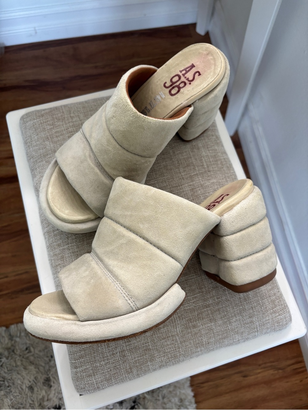 A.S.98 Women's Light Beige Suede Slide Mules 7